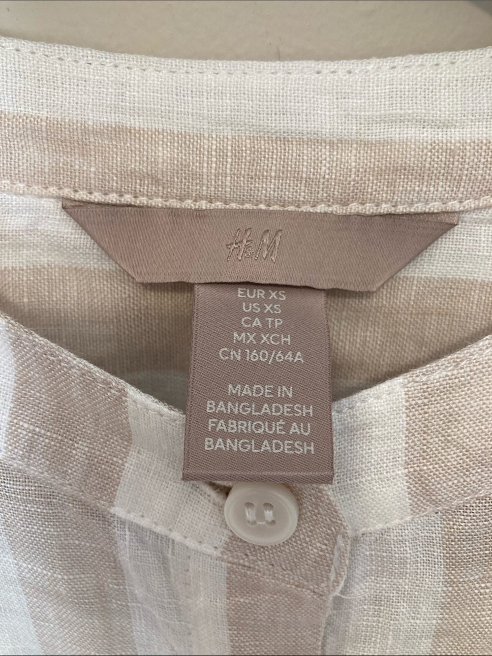 H&M NWT Striped Button-Front Linen Shirt Dress in Beige & White XS - Picture 3 of 8